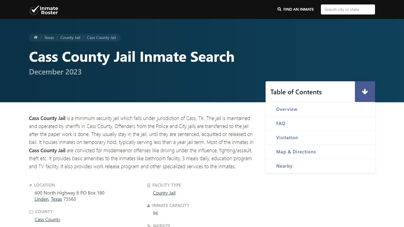Inmate Search | Cass County Jail - Linden, TX - InmateRoster