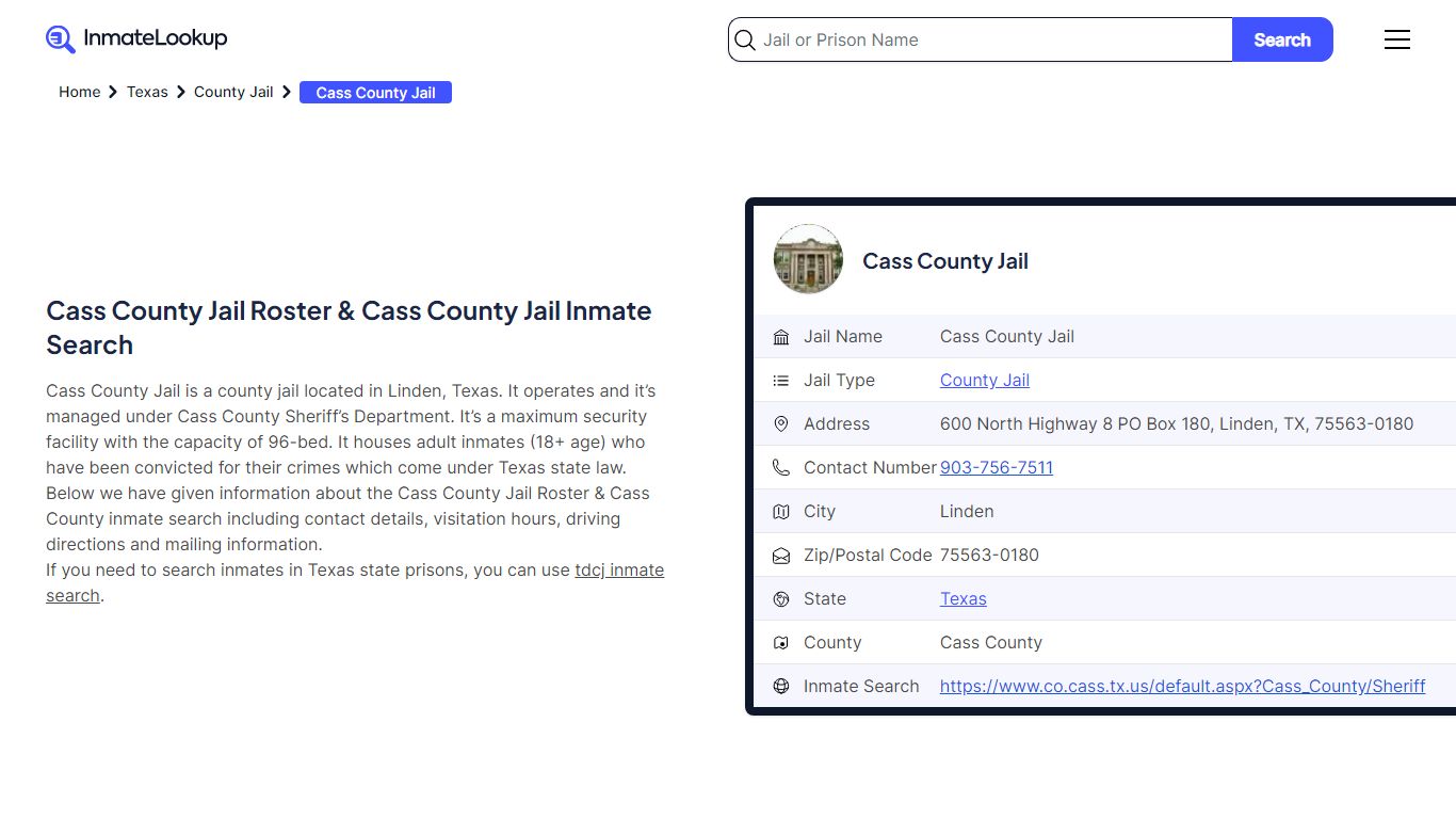 Cass County Jail Roster - Cass County Jail Inmate Search - Inmate Lookup