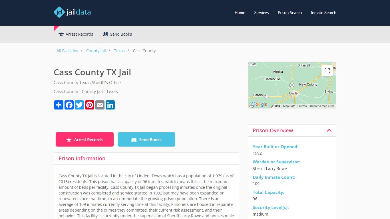Cass County TX Jail Inmate Search and Prisoner Info - Linden, TX